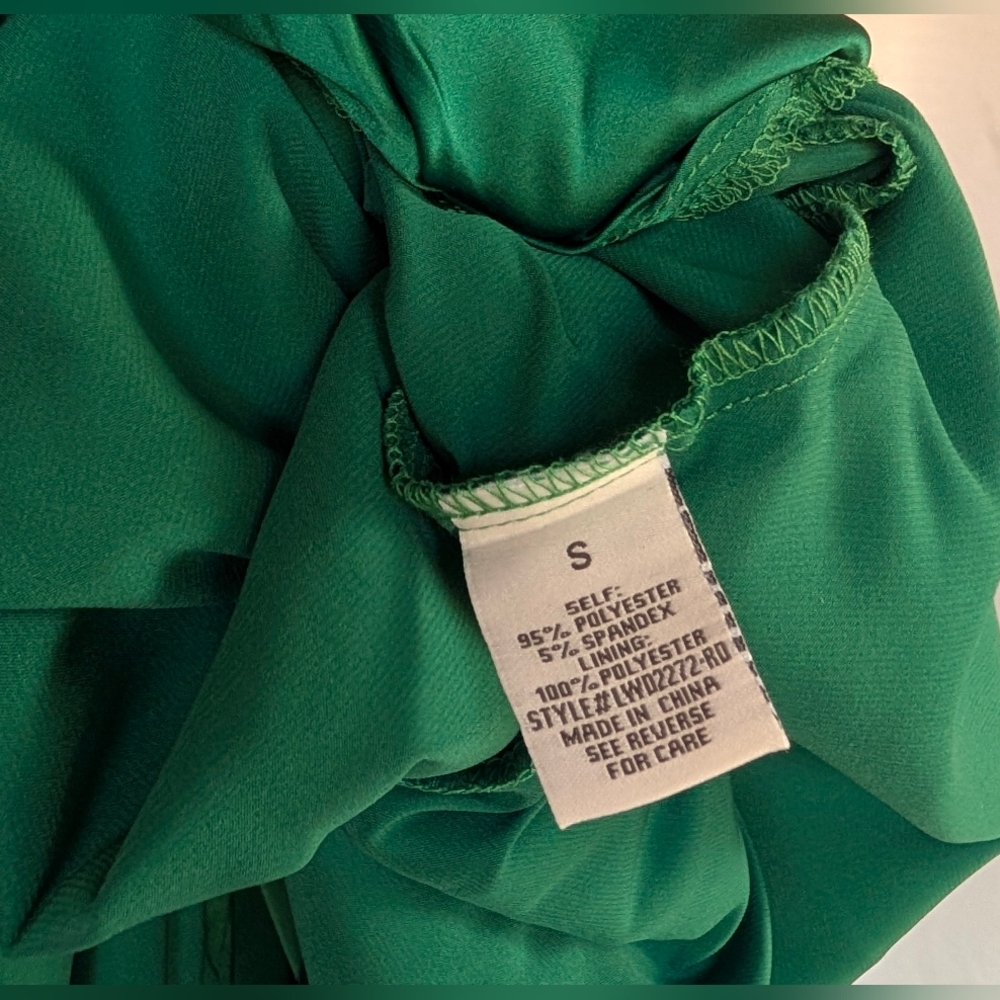 Emerald Green High Shine High tie neck Long Sleeve Flowing Aura Dress - Picture 13 of 16